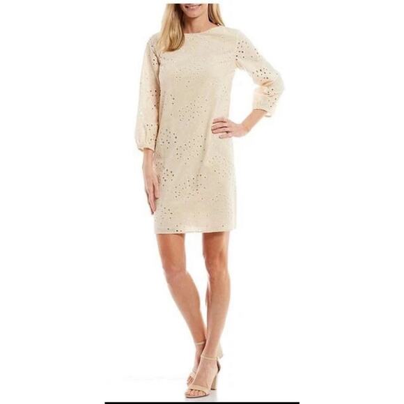 Preston & York Womens 6 Joanne Embroidered Eyelet 3/4 Sleeve Dress boho beige - Picture 1 of 8